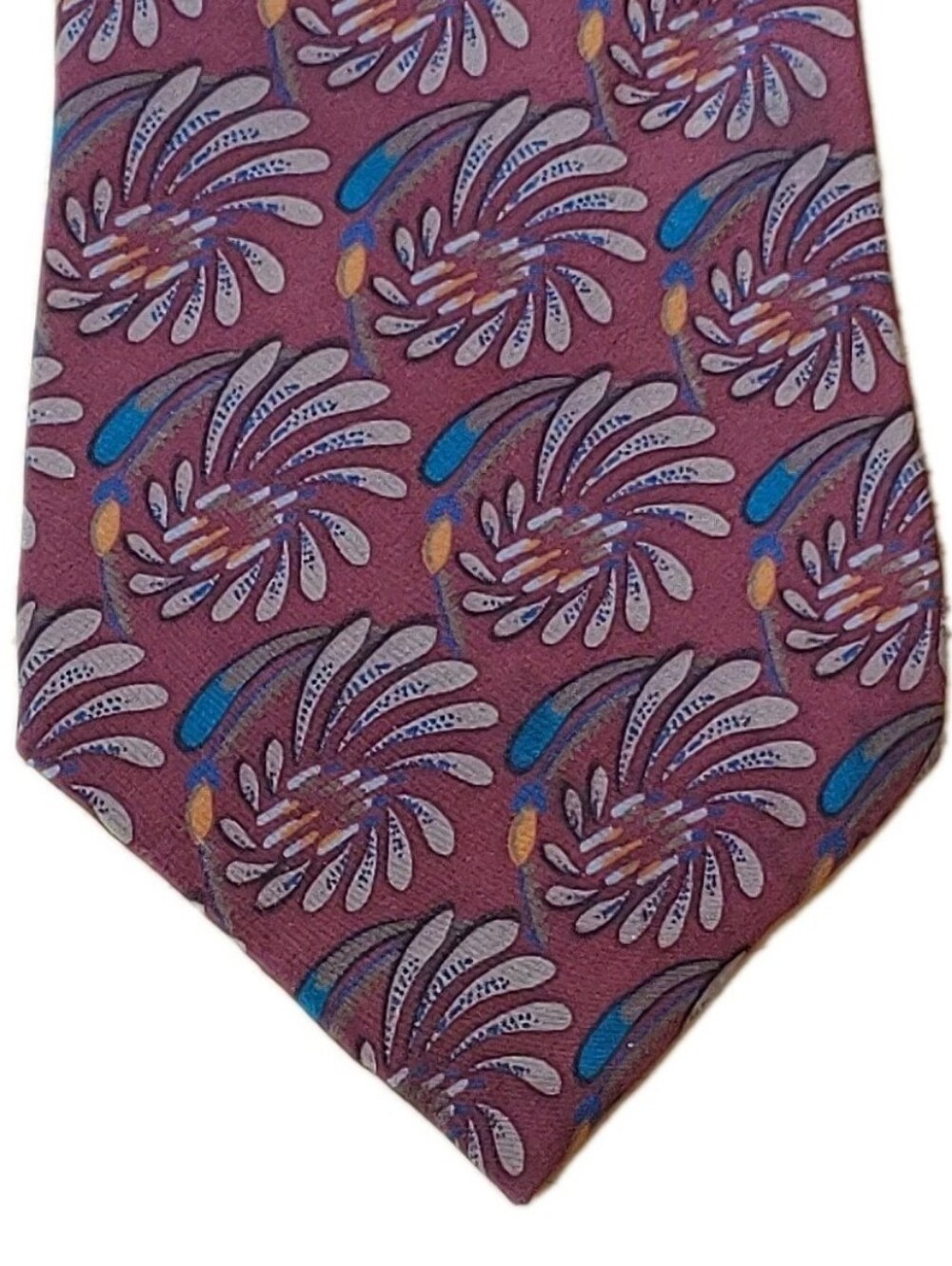 Christian Dior Monsieur Silk Neck Tie Burgundy Floral Star Bursts Vintage USA